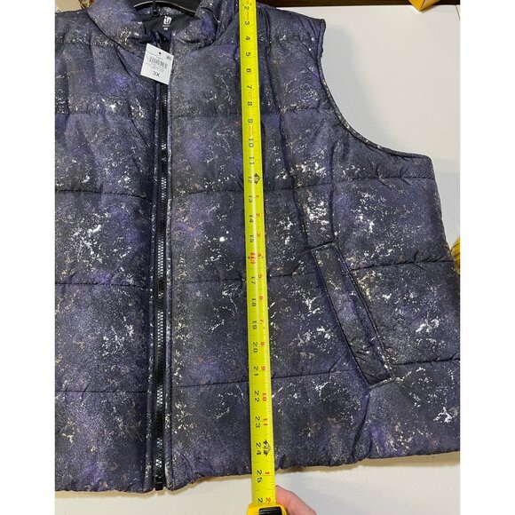 ID Ideology Womens Puffer Vest 3X Deep Black, purple with Speckle foil design - Picture 5 of 9